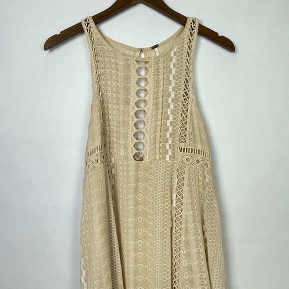 Free People | Wherever You Go Tan Embroidered Crochet Fit & Flare Mini Dress - Picture 5 of 10